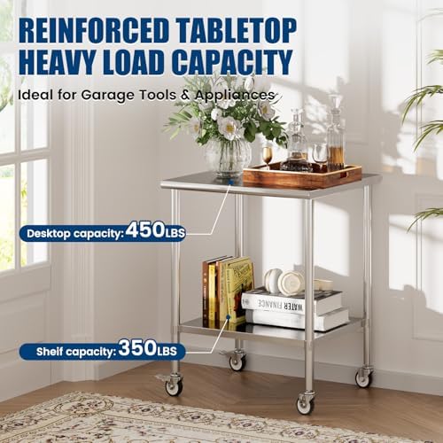 Stainless Steel Work Table with Wheels, 30x30 Inch NSF Kitchen Prep Table with Adjustable Undershelf for Commercial Restaurant, Garage, Outdoor BBQ - Image 2