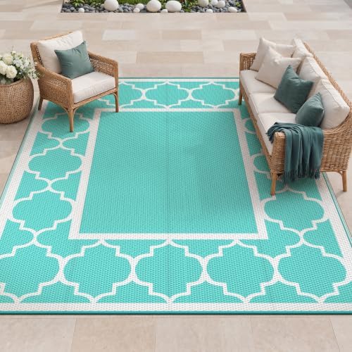 GENIMO Outdoor Rug, Waterproof Plastic Rugs for Patio, 8'x10' Aqua Blue by GENIMO