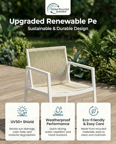 ZANDOR Expandable Outdoor Dining Set for 4-6-8,Patio Table and Chairs Set with Wood Top for Garden,Backyard,Porch,55"-82.7" Extendable Aluminum Outdoor Table Set with 8 Chairs,White - Image 6
