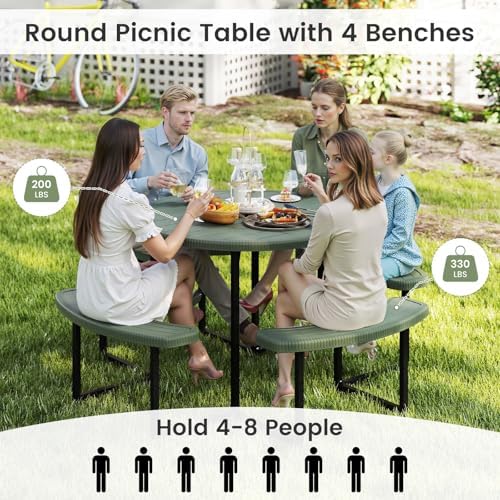 Tangkula 8 Person Round Picnic Table with 4 Benches - Image 5