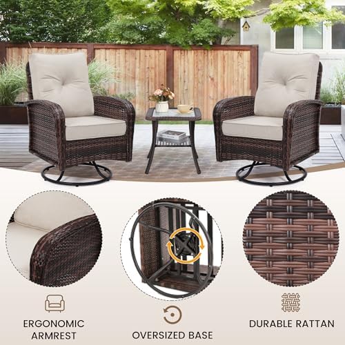 wildformers Luxury Outdoor Swivel Wicker Glider Patio Chairs with Table Set - Image 5