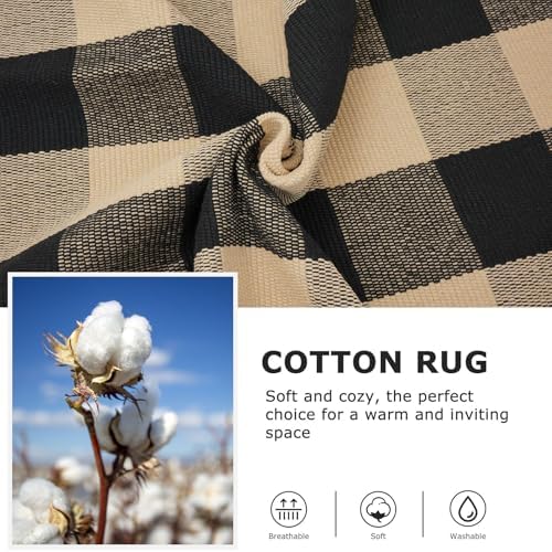 IOHOUZE 27.5x43 Buffalo Plaid Rug, Washable Outdoor Door Mat, Tan Black - Image 6