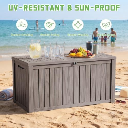 PatioZen 200 Gallon Deck Box Lockable Waterproof UV Resistant Grey - Image 4