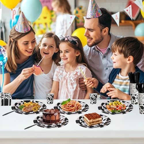 400 Pcs Disposable Black Cow Print Tableware Set for 50 Guests - Image 4