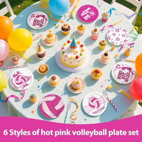 60Pcs Volleyball Plates 7" Pink Volleyball Sports Paper Plates - Image 6