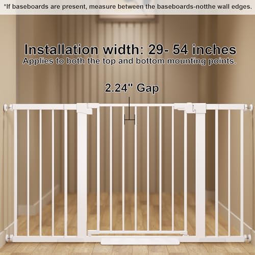 29-54 inches Extra Wide Metal Baby Gate for Stairs/Doorways, 30 inches Tall Pressure Mounted Pet Gates, Auto-Close Child Safety Gate, No Drilling Easy Walk-Through Dog Gate Indoor, White - Image 3