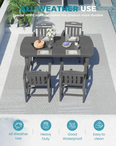 Ciokea HDPE Outdoor Dining Set of 4, Patio Table and Chairs Sets, Grey - Image 3