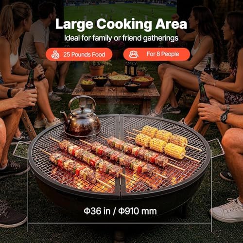 VEVOR X-Marks Fire Pit Grill Grate, Foldable Round Cooking Grate, Heavy Duty Steel Campfire BBQ Grill Grid with Handle and Support X Wire, Portable Camping Cookware for Outside Party, 36 Inch Black - Image 2
