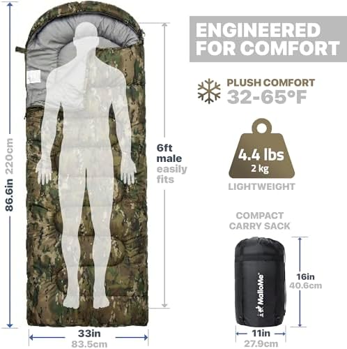 MalloMe Sleeping Bags for Adults Cold Weather & Warm - Backpacking Camping Sleeping Bag for Kids 10-12, Girls, Boys - Lightweight Compact Camping Essentials Gear Accessories Hiking Sleep Must Haves - Image 3