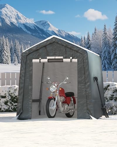 GarveeLife Outdoor Portable Storage Shed with Roll-Up Door & Vent, 240G Heavy-Duty Shelter Waterproof PE Tarp, UV-Resistant Storage Sheds for Motorcycle, Firewood, Garden and Tools (Gray, 6'x6') by GarveeLife