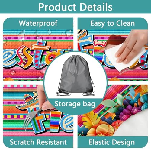 Mexican Fiesta Picnic Table Cover with Bench Covers, Cinco de Mayo Fiesta Waterproof Windproof, Camping Essentials, Fitted Tablecloth Cover with Elastic Edge, for Garden & Outdoor, 3 PCS, 30x96 Inch - Image 5