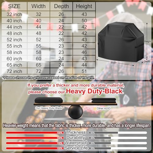 Grill Cover, 44 inch Small Gas Grill Cover for Outdoor Grill, Waterproof, Weather Resistant, UV & Fade Resistant, BBQ Grill Cover with Hook and Loop Straps, Black - Image 6