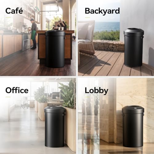 EKO Urban 24 Gallon Round Black Stainless Steel Open Top Waste Bin, Tall Commercial Trash Can for Indoor/Outdoor, Extra Large Metal Garbage Bin for Office, Restaurant, Restroom, 90L - Image 4