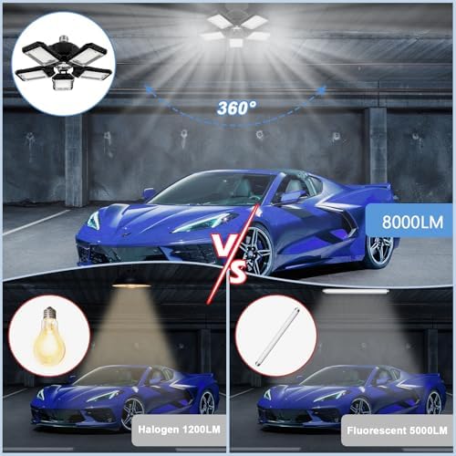 Aoretic LED Garage Lights 2 Pack-160W, 16000LM 6500K with 5+1 Deformable Panels, Indoor LED Shop Light Barn Light Garage Ceiling Lights, E26/E27 for Garages, Warehouse, Shop, Basement - Image 3