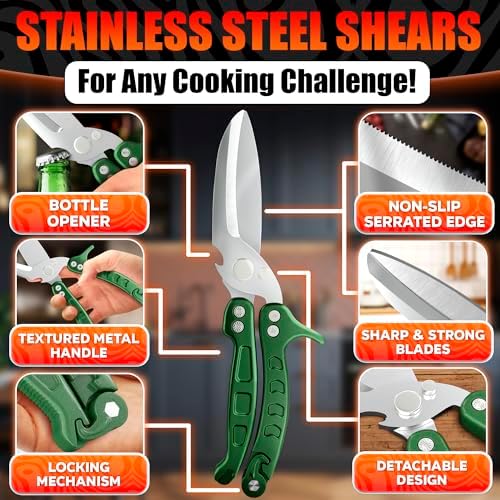 Kitchen Shears Heavy Duty, Safety Lock, Stainless Steel (Green) - Image 3