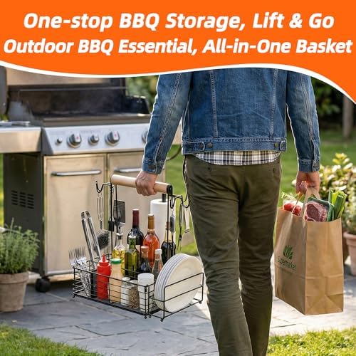 Grill Caddy with Paper Towel Holder, BBQ Caddy for Outdoor Grill, Camping Essentials Picnic Condiment Utensil Organizer, RV Camper Must-Have, Grilling Gifts for Men - Image 7