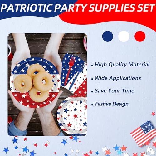 100 Pcs Patriotic Red White Blue Stars Plates Napkins Tableware Decorations - Image 6
