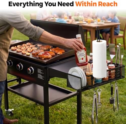 HOUSE AGAIN Grill Caddy for Blackstone Griddles, BBQ Organizer with Paper Towel Holder, Utensil Holder & Hooks, Outdoor Grill Storage Caddy for Condiments, Picnic Accessories Organizer, Camping & RV - Image 6