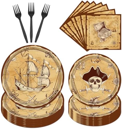 Gameza Pirate Party Decor 96PCS Plates Napkins Disposable Tableware Set by GAMEZA