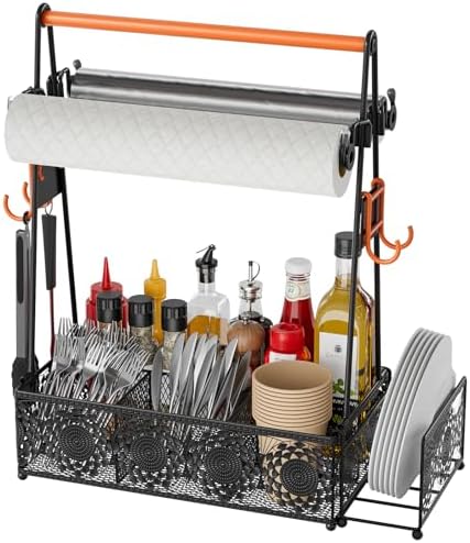 EKNITEY Outdoor Grill Caddy Organizer: BBQ Caddy with 2 Paper Towel Holders by EKNITEY