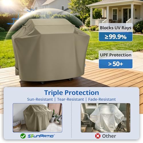 SunPatio 65 Inch Grill Cover for Outdoor Grill Heavy Duty Waterproof, Taupe - Image 4