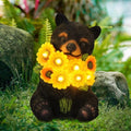 Solar Garden Lights Outdoor Statues Black Bear with Sunflowers by ILLUMINEW