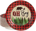 BLUE PANDA Lumberjack Baby Shower Paper Plates - 9 in, 80 Count, Buffalo Plaid - Oh Boy Plates for Baby Shower & Durable Party Supply Decor for Boy Party by BluePanda