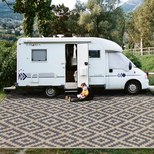 SAND MINE Reversible Mats, Plastic Straw Rug, Modern Area Rug, Large Floor Mat and Rug for Outdoors, RV, Patio, Backyard, Deck, Picnic, Beach, Trailer, Camping (10' x 14', Grey Tan Lattice) - Image 7