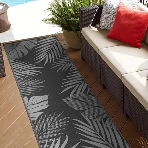 GENIMO Outdoor Rug, Waterproof Plastic Runner Rugs, 2.5'x8' Black Grey - Image 3