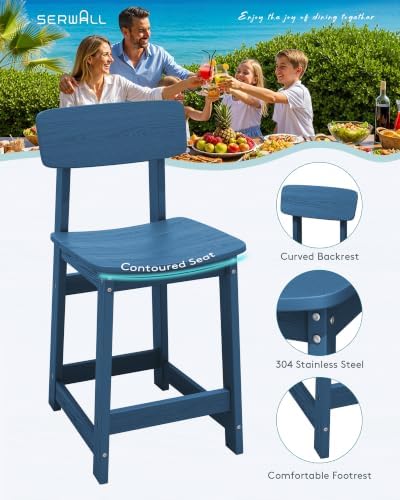 SERWALL Outdoor HDPE Counter-Height Bar Stools Set of 2, Blue - Image 4