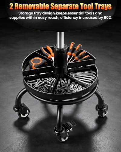 Rolling Shop Stool with Wheels, Garage Mechanic Stool Chair - Image 5