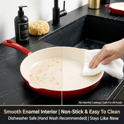 QuliMetal Nonstick Enameled Cast Iron Cookware Set, 5-Piece Pots and Pans Set with Lids, Skillet, Frying Pan, Saucepan & Dutch Oven for All Stovetops, PFOA Free, Ideal for Sourdough Bread Baking - Image 4