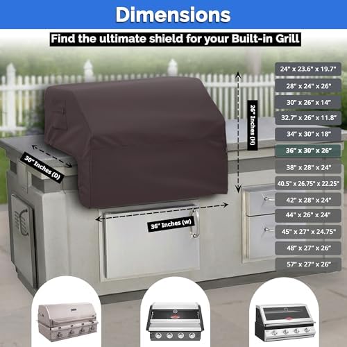 Covers & All Built-in Grill Cover for Outdoor Grill – Heavy Duty 12 oz Waterproof Built-in BBQ Grill Cover, PVC-Coated Polyester with Elastic Hem for Snug Fit (36 x 30 x 26 inches, Coffee) - Image 7