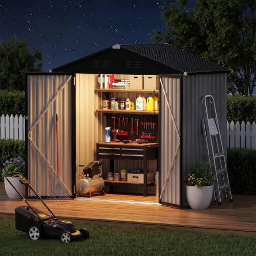 6 x 4 FT Outdoor Storage Shed, Waterproof Metal Garden Tool Shed with Gable Sloped Roof, Magnetic Light, Lockable Door & Air Vents for Backyard Patio Lawn, Gray by Unknown