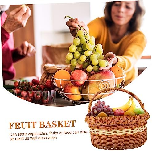 Brown Imitation Rattan Woven Handled Basket for Picnic Food Storage - Image 5