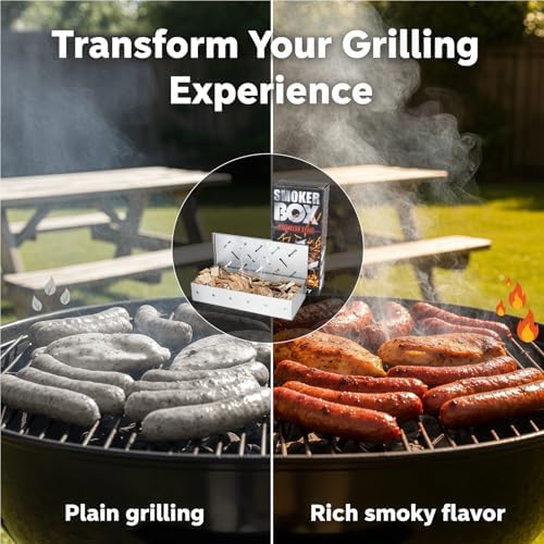Smoker Box for Gas Grill,Wood Chip Stainless Steel Pellet Smoke Box for All Grills Oven,Hinged Lid, Heavy Duty BBQ Smoked Flavor Accessories Party for Barbecue Outdoor - Image 4