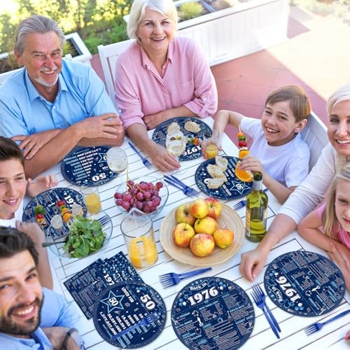 96Pcs 50th Birthday Party Paper Plates and Napkins 50th Birthday Supplies for Men and Women Disposable Dessert Plates Back in 1976 Blue Silver Tableware 1976 Birthday Gatherings Decorations - Image 6