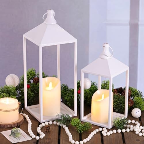 2 Pcs Wedding Lanterns Decorative with Candles White Farmhouse Lanterns - Image 4