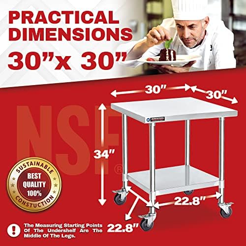 DuraSteel 30x30 NSF Stainless Steel Cart - Heavy Duty Rolling Food Prep Table with Undershelf - Metal Utility Cart for Commercial Restaurant Kitchen, Laundry, Outdoor Portable BBQ Grill - Image 3