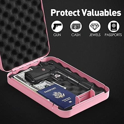 Tenamic Pistol Safe, Portable Travel Gun Safe, Solid Steel Handgun Lock Box for Home, Gun Safes for Car, Pink - Image 4