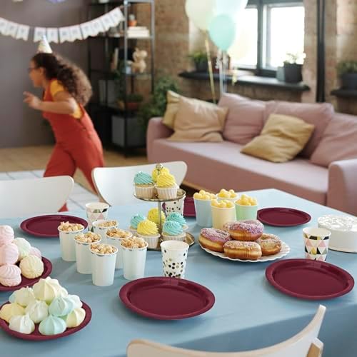 50 Pack Burgundy Plates 7 Inches Round Heavy-duty Maroon Dessert Plates - Image 7