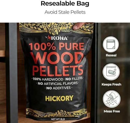 Kona 100% Hickory Smoker Pellets, Intended for Ninja Woodfire Outdoor Grill, 16 lb Resealable Bag - Image 6