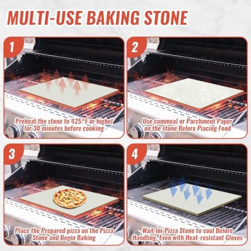 18'' Square Pizza Stone Baking Stone Cordierite Bread Stone for Oven Grill, Thermal Shock Resistant Ideal for Baking Different Sizes of Pizzas or Bread - Image 4
