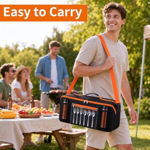 Grill Tool Storage Bag, 22” BBQ Tool Storage Bag, Grill Utensil Storage Caddy with Dual Inner Compartments, Wide-Open Outdoor Grill Accessories Bag for Camping Picnic Trip - Image 6