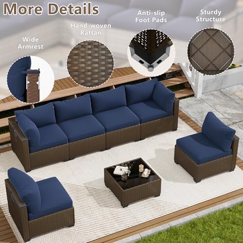 LOUVIXA 7 Piece Outdoor Patio Furniture Set, Outdoor Sectional Sofa, Wicker Rattan Patio Furniture, Patio Conversation Set with Coffee Table & Cushions - Image 4