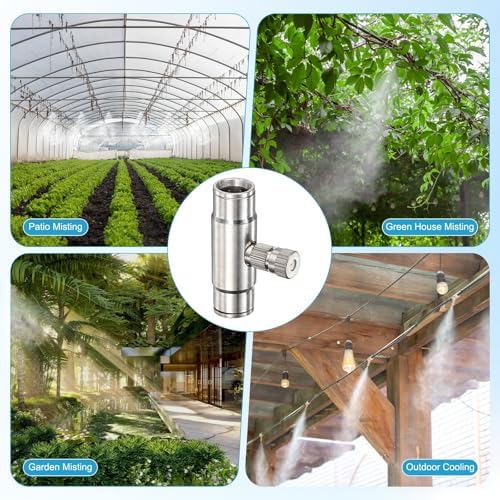 M METERXITY 20-Pack Brass Misting Nozzle Tee Kit, 0.8mm Orifice Dia. High Pressure Spray Misting Nozzle Head, Slip Connectors for 3/8 Inch Drip Irrigation Tubing Kit Outdoor [3/16" Threaded] - Image 7
