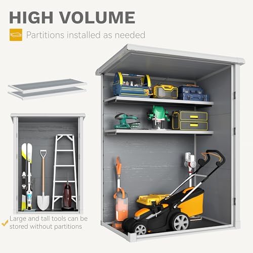 DWVO Outdoor Tall Storage Shed 60 Cuft with 2 Shelves, 5X3FT Vertical Tool Shed with Floor & Lockable Doors, Sturdy Double-Wall Plastic Cabinet for Garbage Cans and Garden Storage - Image 2