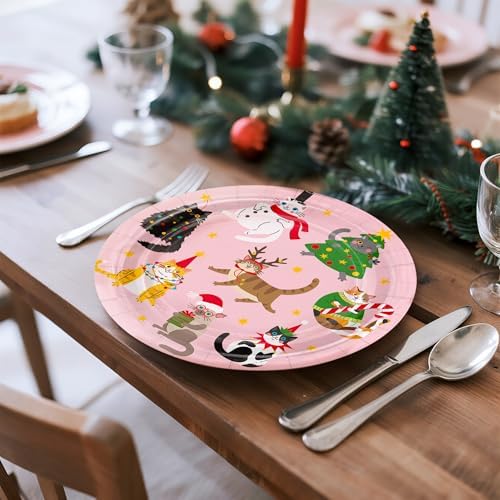 WRAPAHOLIC 25Pcs Christmas Paper Plates - 9 Inch Kitten Tree Disposable Plates Decorative Dinner Plates for Christmas Party Tableware Supplies Table Decor - Image 3
