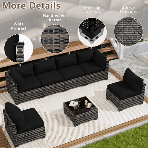 LOUVIXA 7 Piece Outdoor Patio Furniture Set, Outdoor Sectional Sofa, Wicker Rattan Patio Furniture, Patio Conversation Set with Coffee Table & Cushions - Image 4