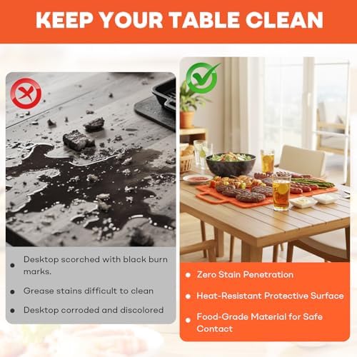 Portable Outdoor Silicone Grill Mat, Foldable Heat-Resistant Table Mat & BBQ Side Shelf Tool Pad with Snap Buttons, Converts into Storage Bag for Utensils and Food, Food-Grade, Non-Slip(Orange) - Image 7